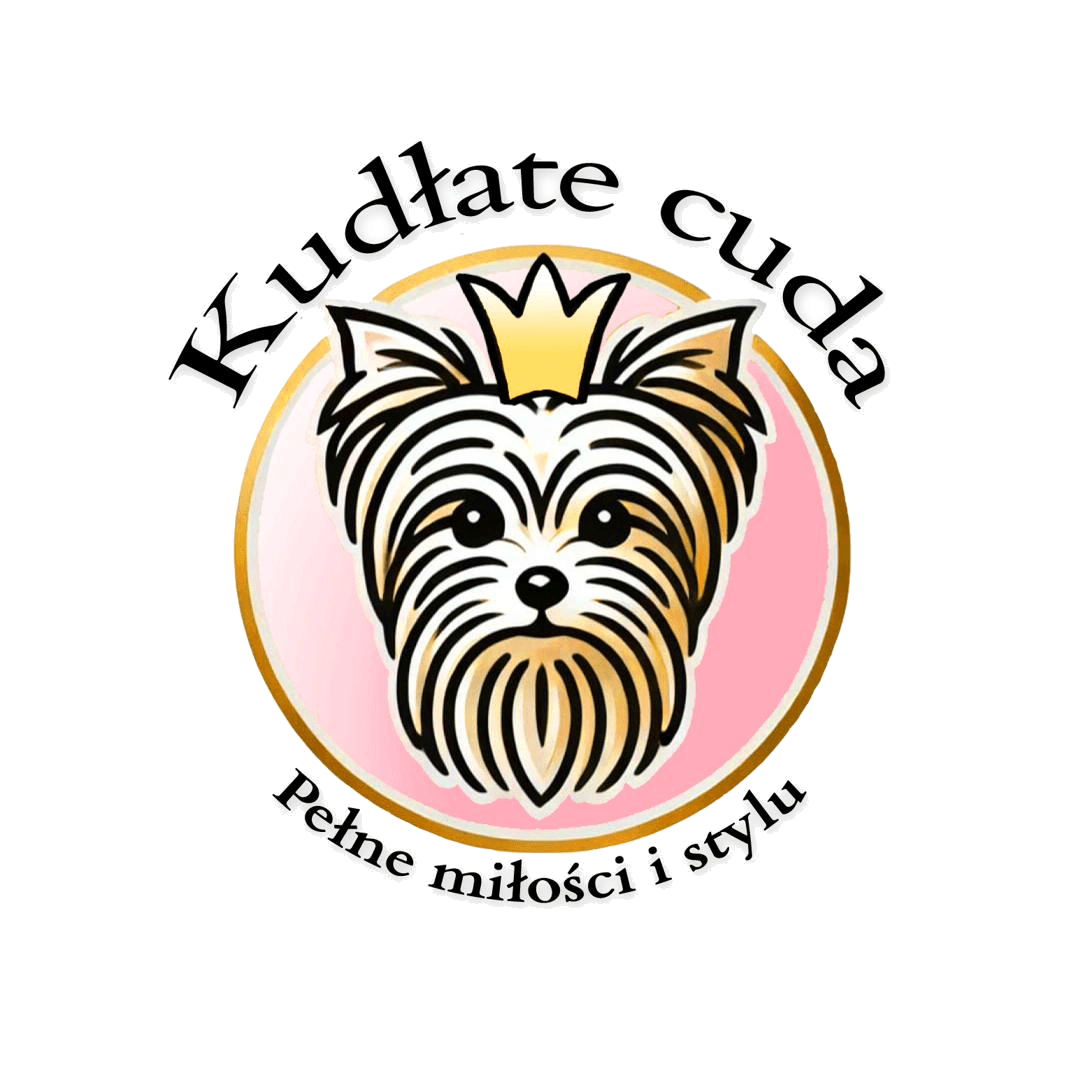 Logo Kudłate Cuda — yorkshire terrier w złotej koronie